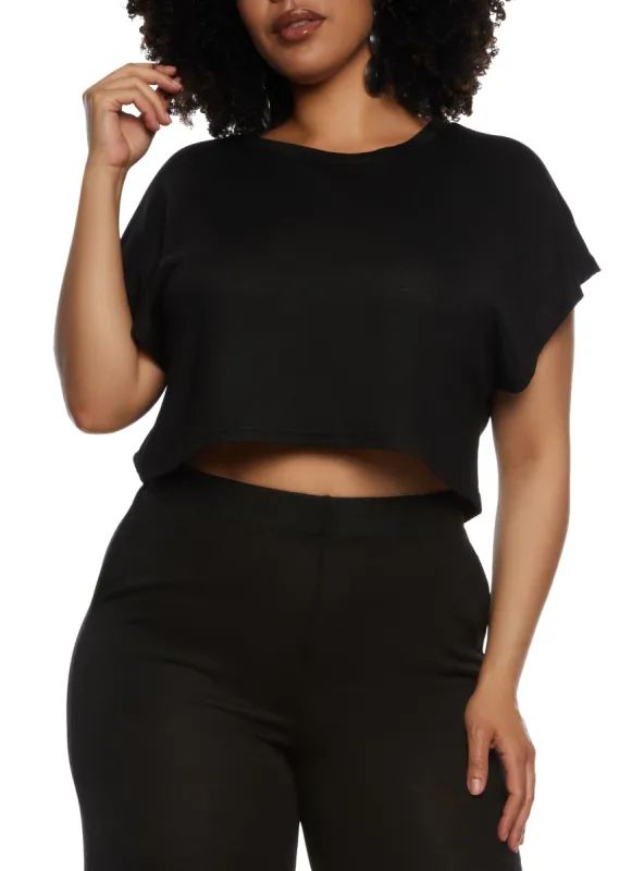 Plus Size Daisy Brushed Knit Crew Neck Crop Top sold by Rainbow