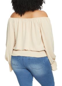 Plus Size Off the Shoulder Smocked Waist Top sold by Rainbow