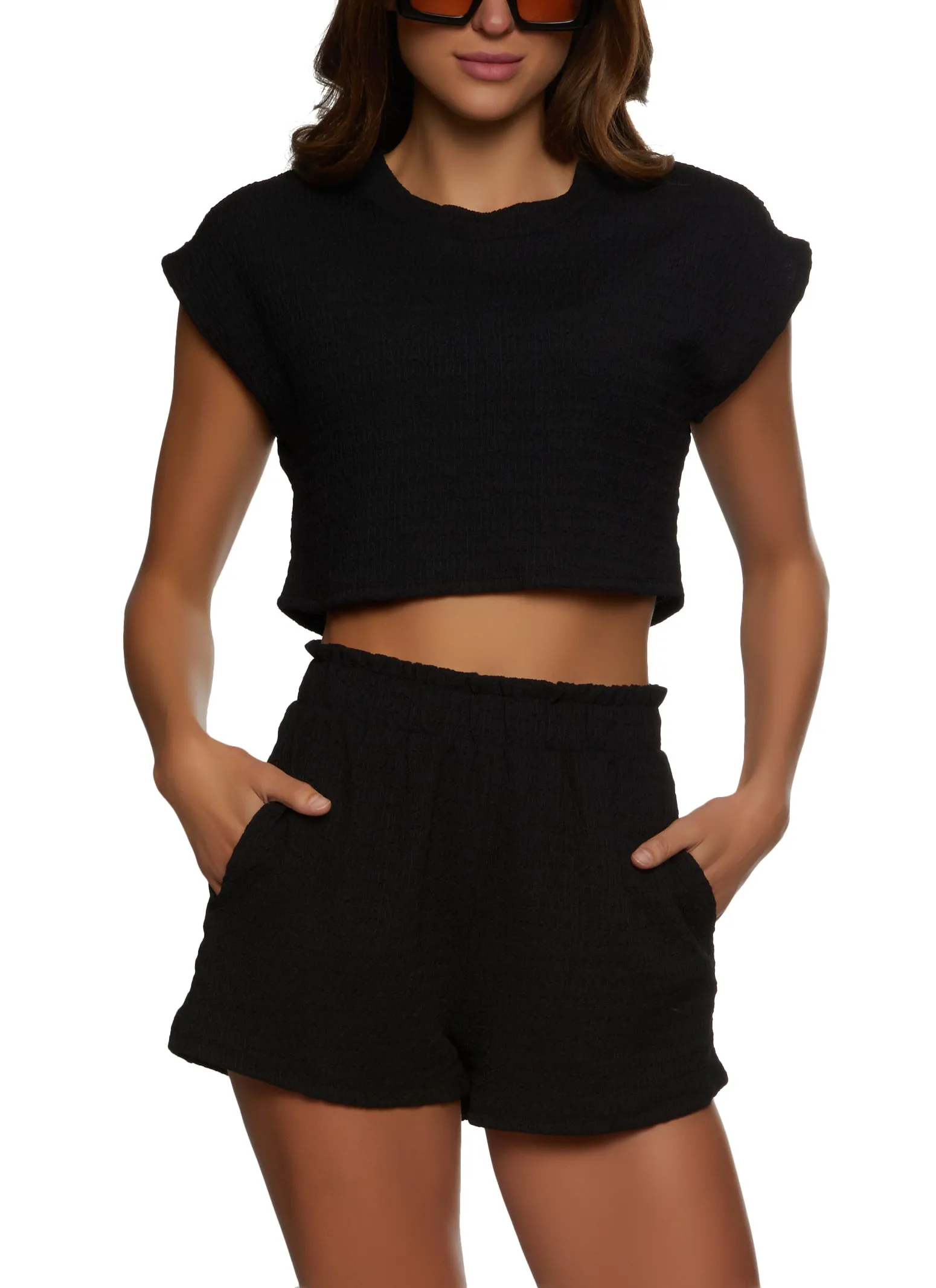 Textured Knit Cap Sleeve Crop Top sold by Rainbow product image thumbnail 2
