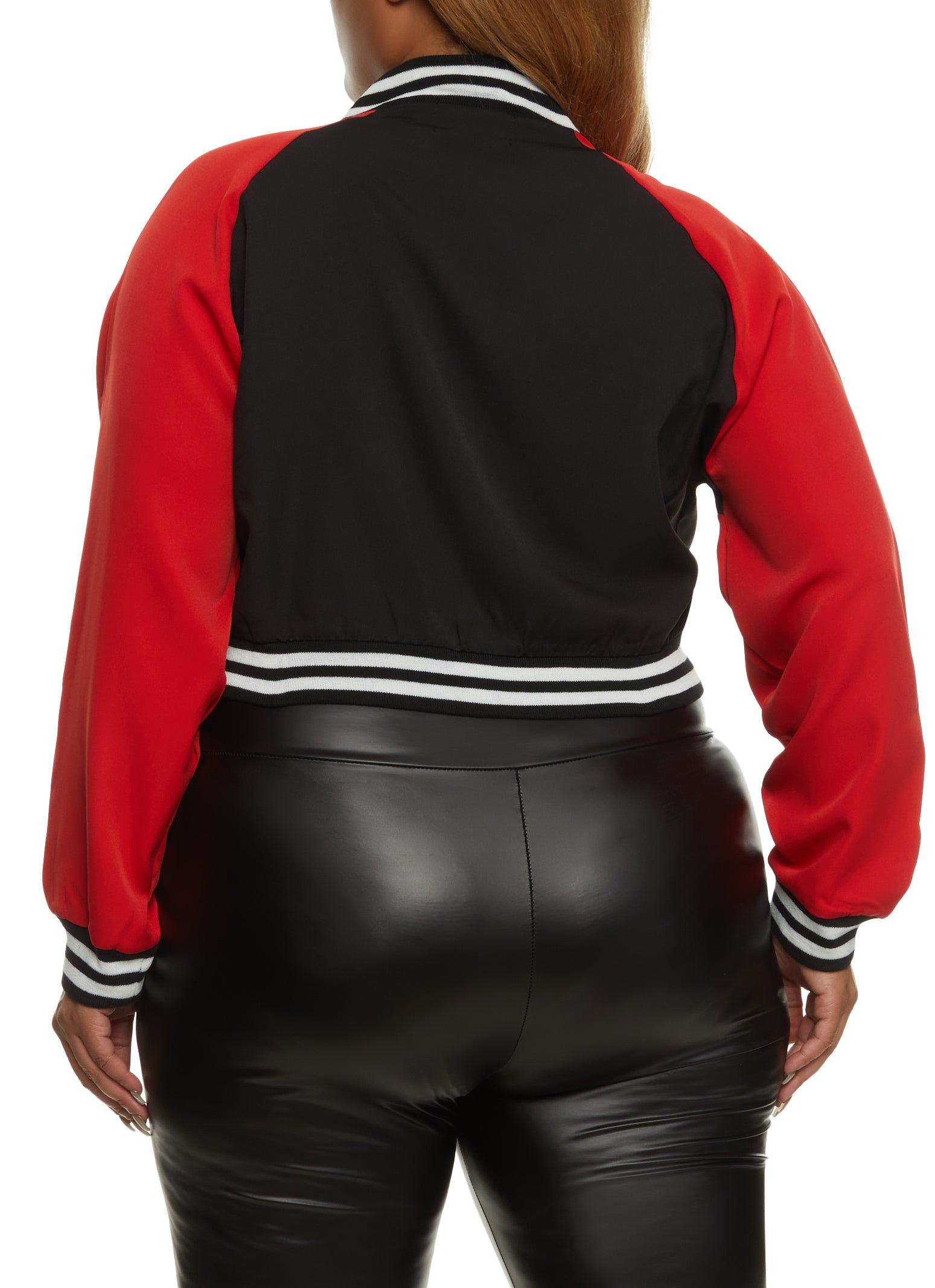 Plus Size Color Block Graphic Patch Cropped Varsity Jacket sold by Rainbow product image thumbnail 2
