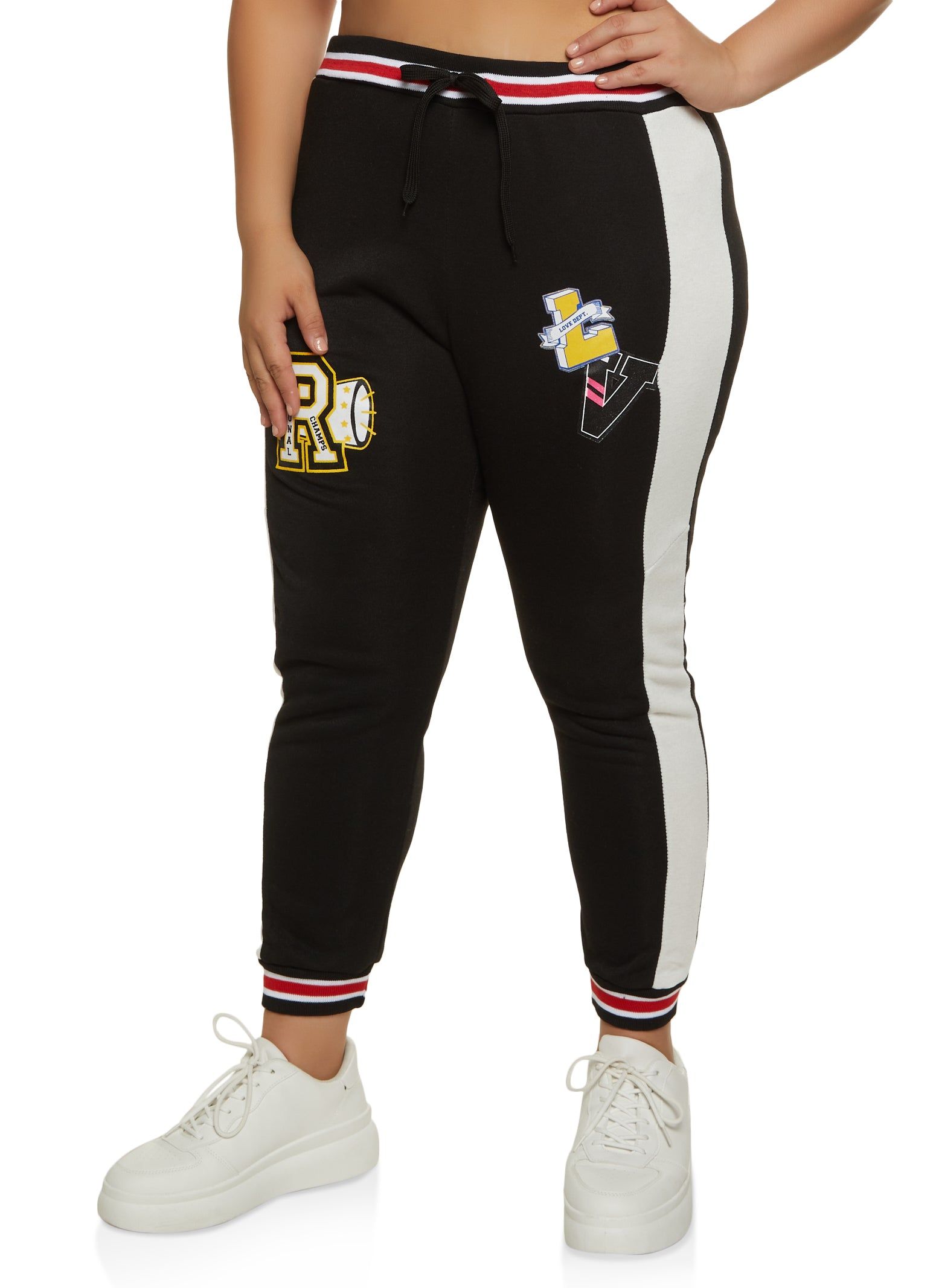 Plus Size Fleece Graphic Varsity Joggers sold by Rainbow