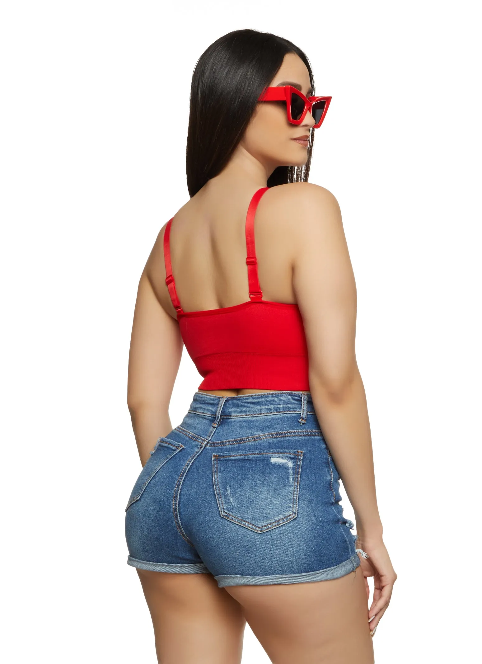 Seamless Solid Ribbed Knit Cropped Cami sold by Rainbow product image thumbnail 2