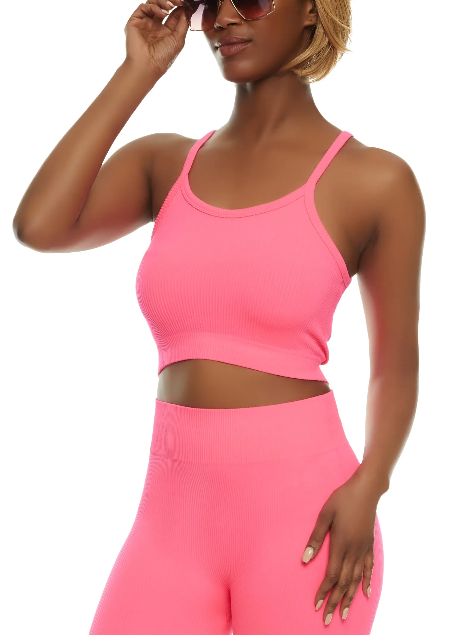 Ribbed Knit Seamless Sleeveless Crop Top sold by Rainbow