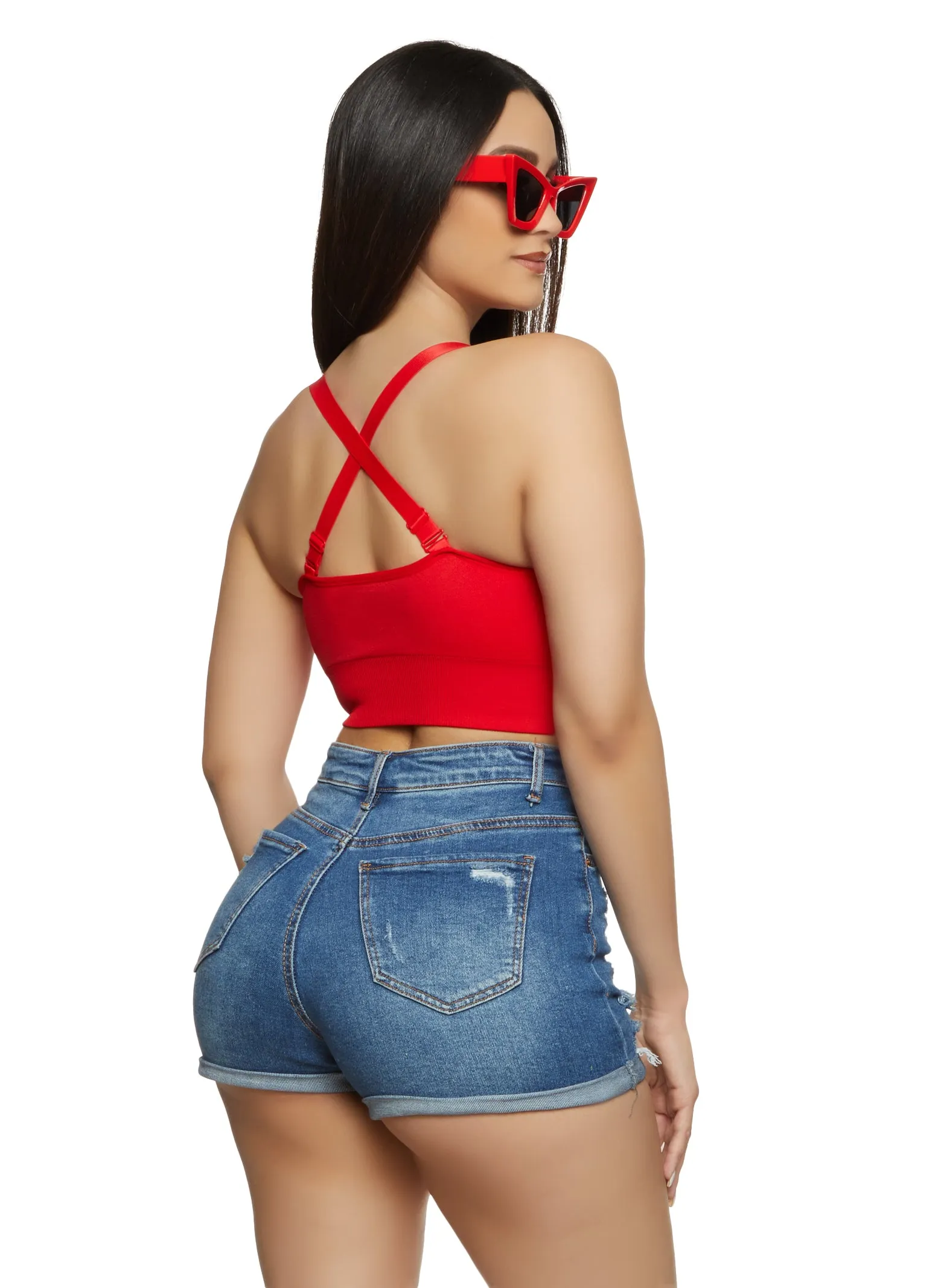 Seamless Solid Ribbed Knit Cropped Cami sold by Rainbow product image thumbnail 3