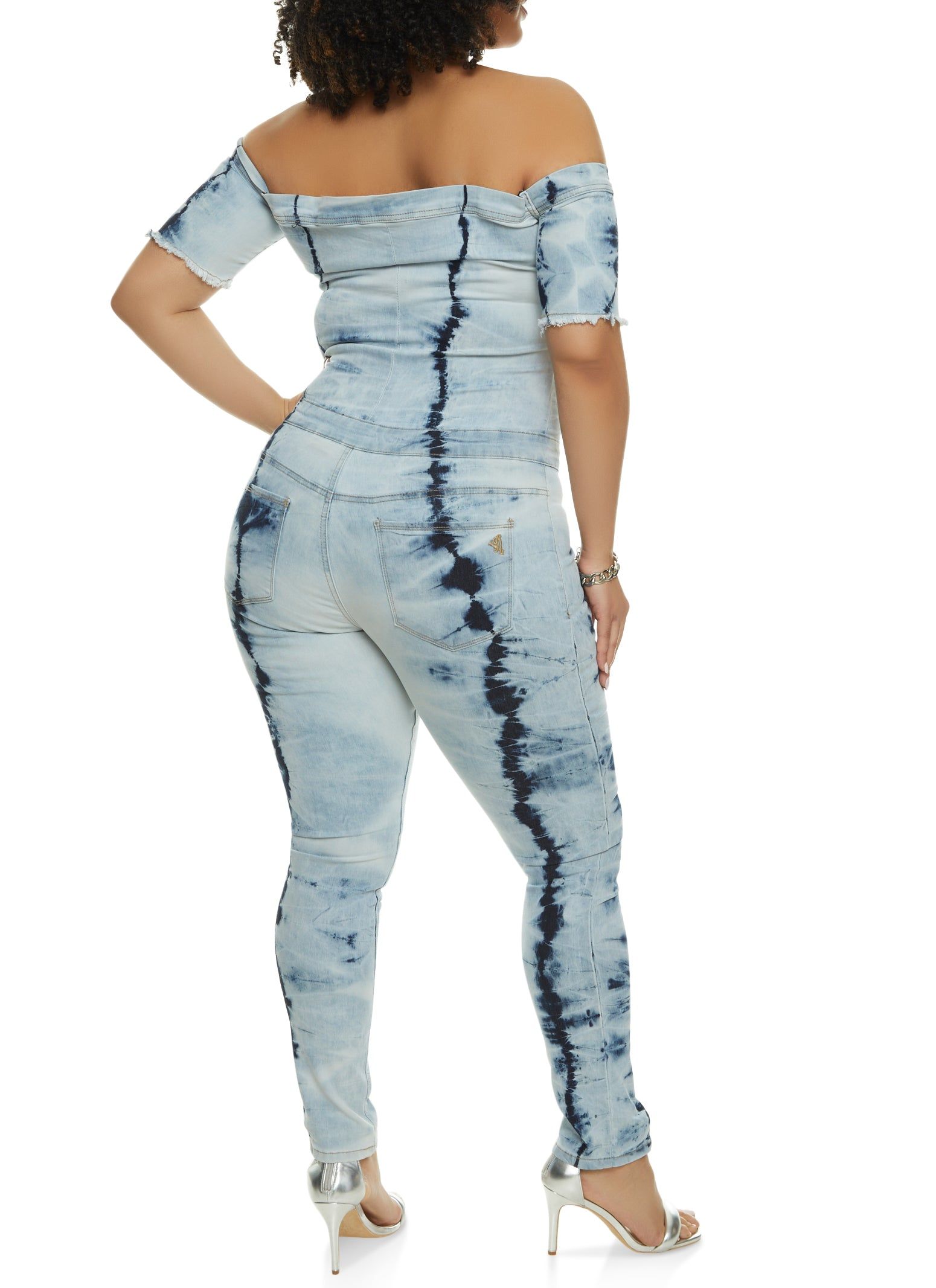 Plus Size VIP Denim Tie Dye Side Button Jumpsuit sold by Rainbow product image thumbnail 2