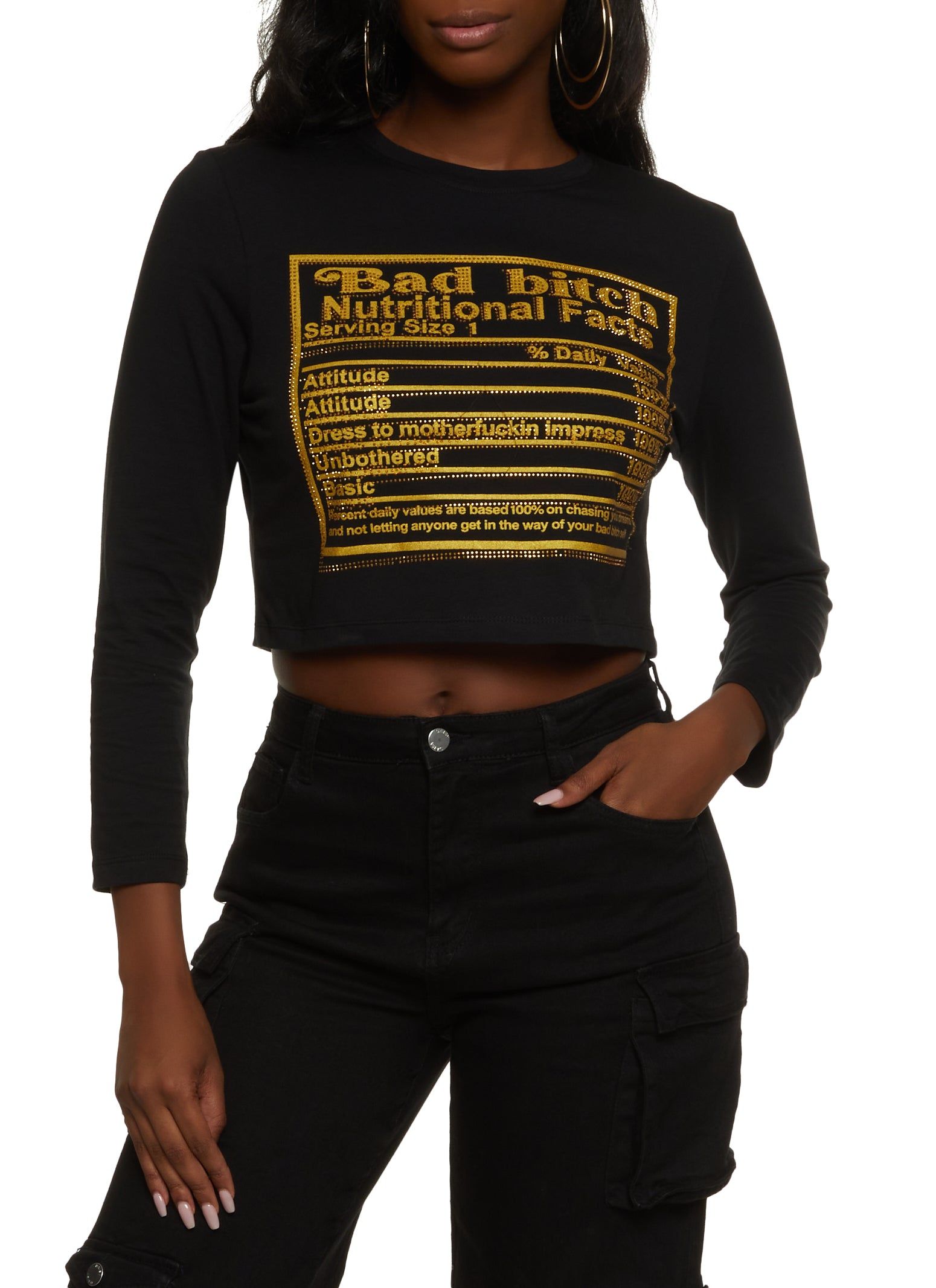 Nutritional Facts Long Sleeve Rhinestone Graphic Tee sold by Rainbow