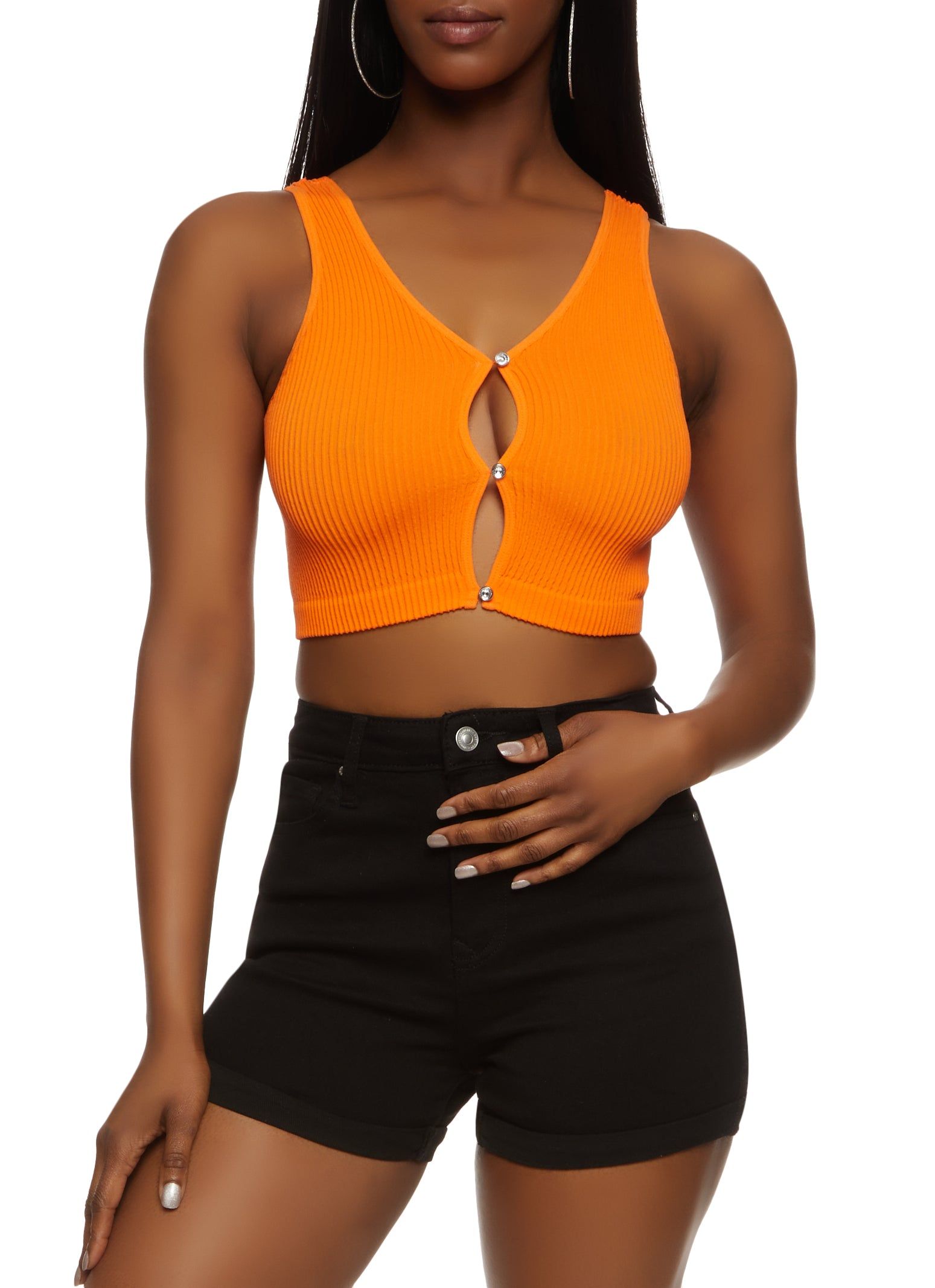 Rhinestone Keyhole Cropped Tank Top sold by Rainbow