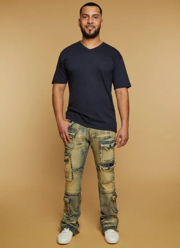 Mens Frayed Hem Cargo Pocket Jeans sold by Rainbow
