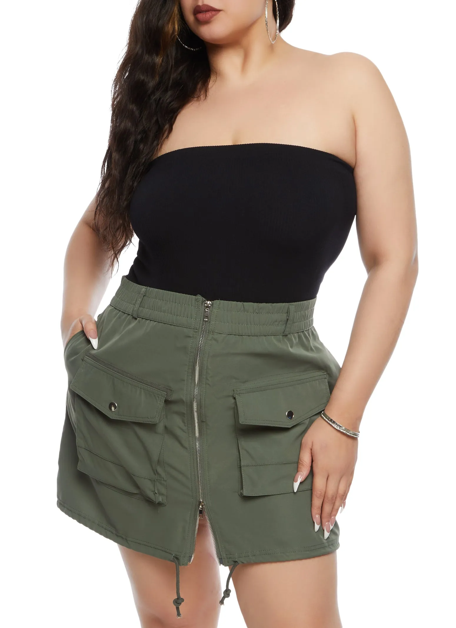 Plus Size Zip Front Cargo Pocket Skirt sold by Rainbow