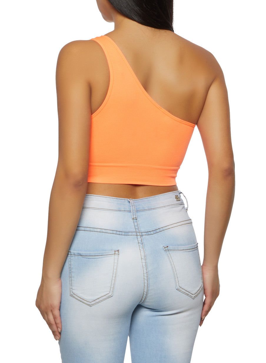 Seamless Rib Knit One Shoulder Crop Top sold by Rainbow product image thumbnail 2