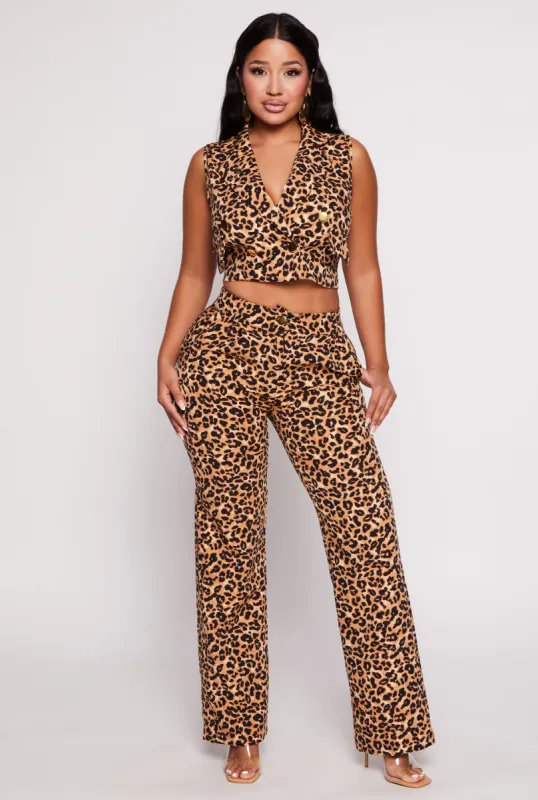 Animal Print High Waisted Wide Leg Pants sold by Rainbow