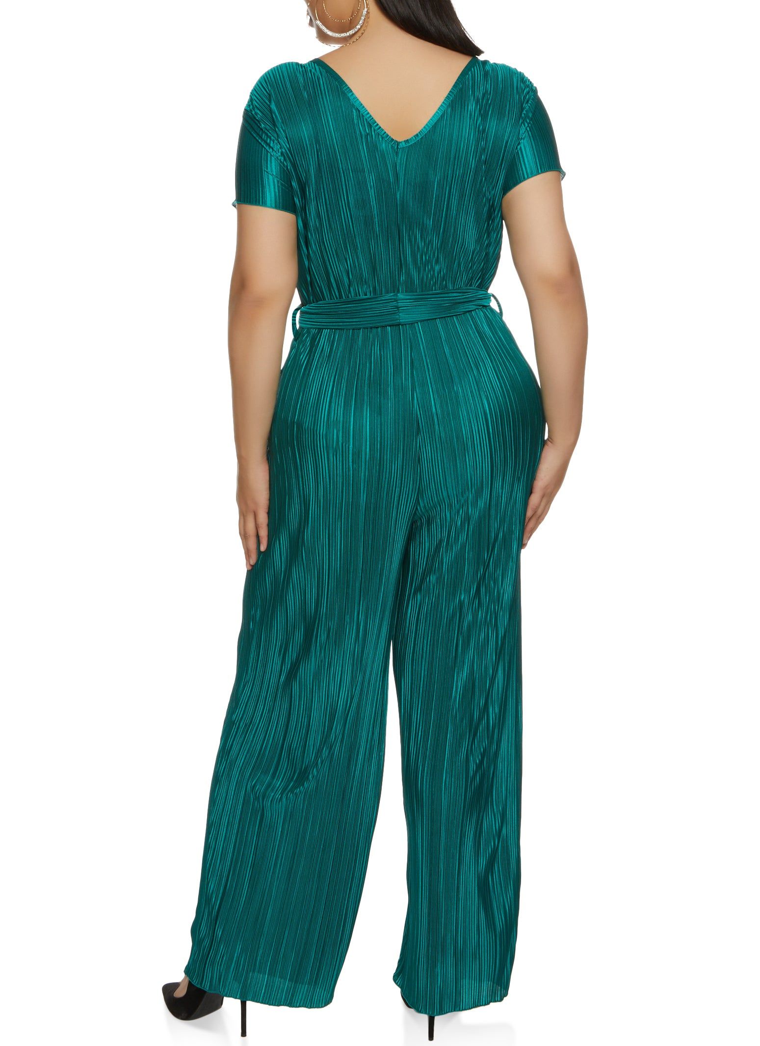 Plus Size Plisse Tie Waist Belted Jumpsuit sold by Rainbow product image thumbnail 2