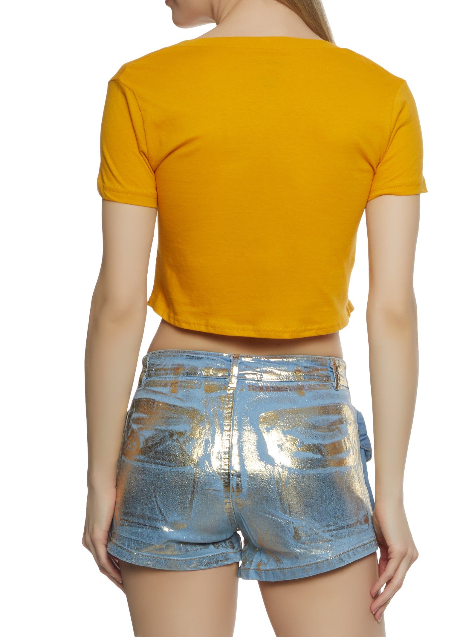 Knot Front Notch Neck Cropped Tee sold by Rainbow product image thumbnail 2