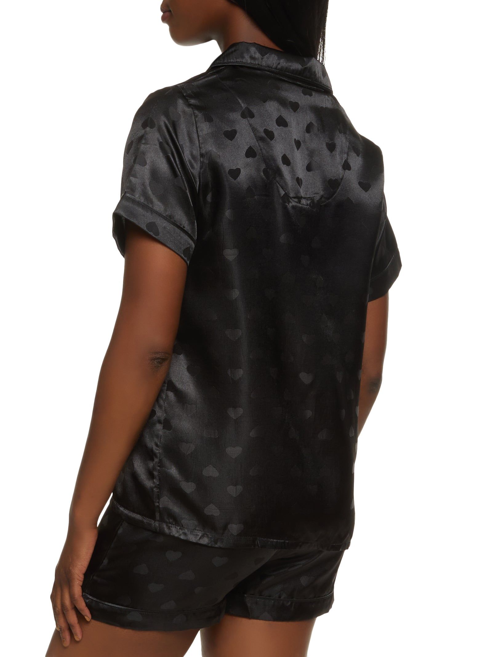 Satin Heart Print Notch Collar Pajama Shirt and Shorts sold by Rainbow product image thumbnail 2