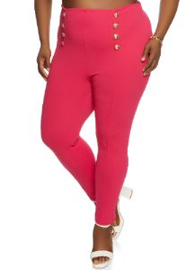 Plus Size Eight Button Detail Pull On Pants sold by Rainbow