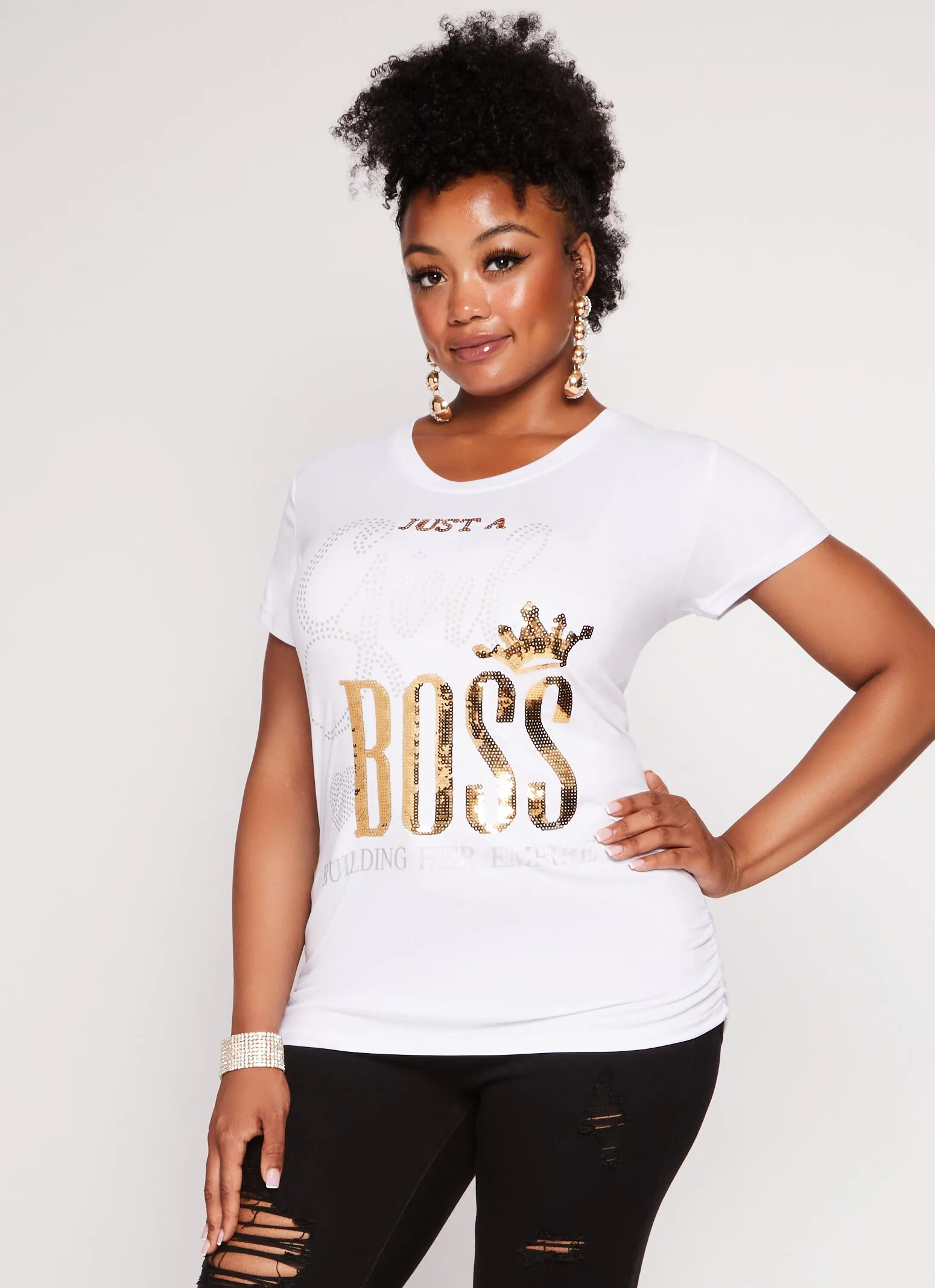 Plus Size Just A Girl Boss Sequin Graphic Tee sold by Rainbow