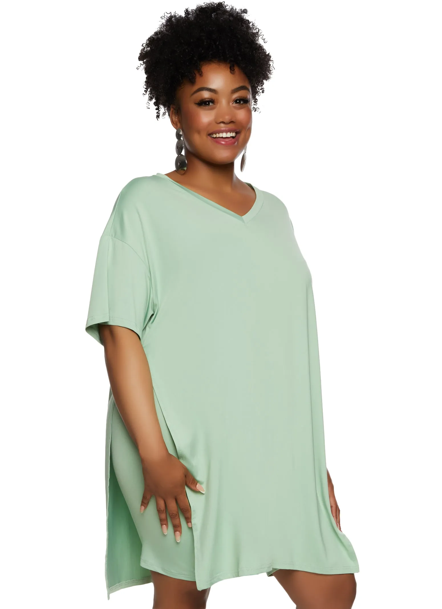 Plus Size Daisy Side Slit Oversized Tee sold by Rainbow