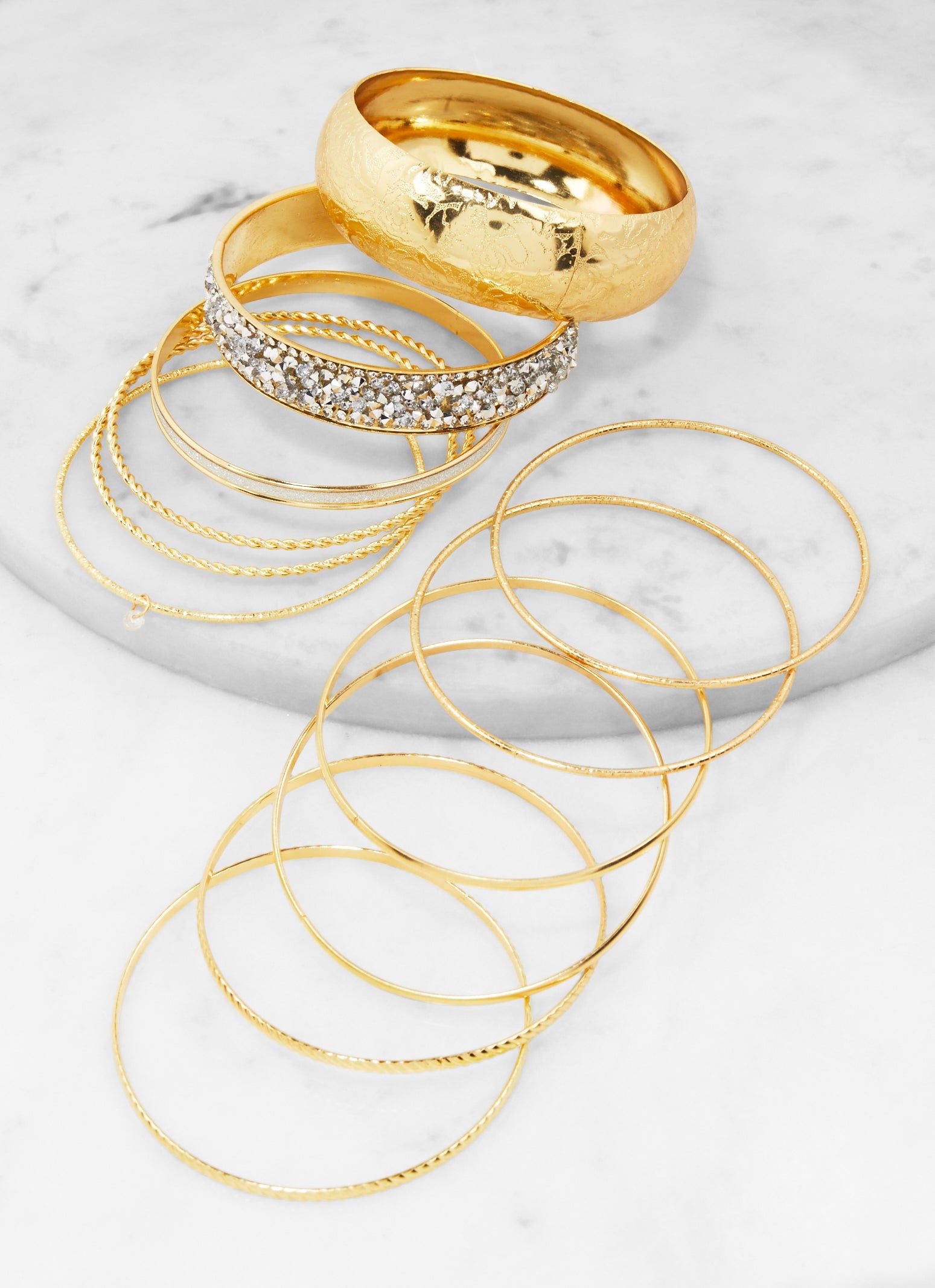 Plus Size Set of 12 Cubic Zirconia Textured Metallic Bangles sold by Rainbow product image thumbnail 2