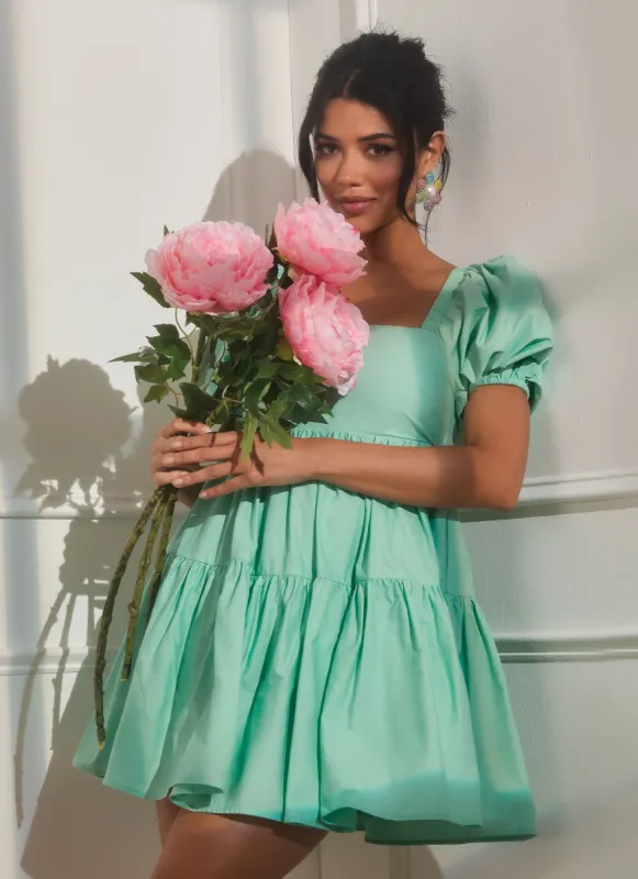 Poplin Puff Sleeve Mini Skater Dress sold by Rainbow