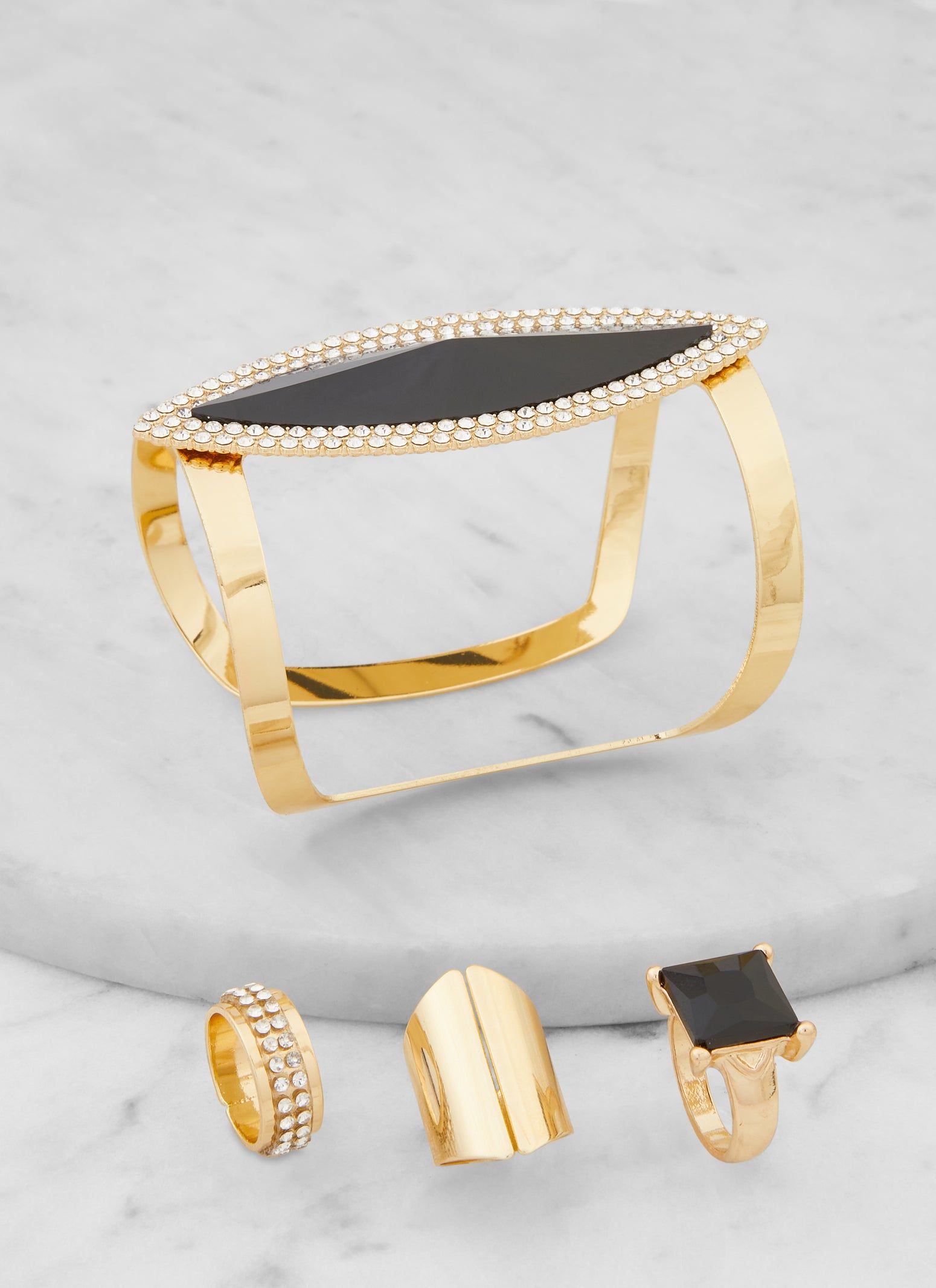 Rhinestone Studded Gemstone Cuff Bracelet and Ring Trio sold by Rainbow product image thumbnail 2