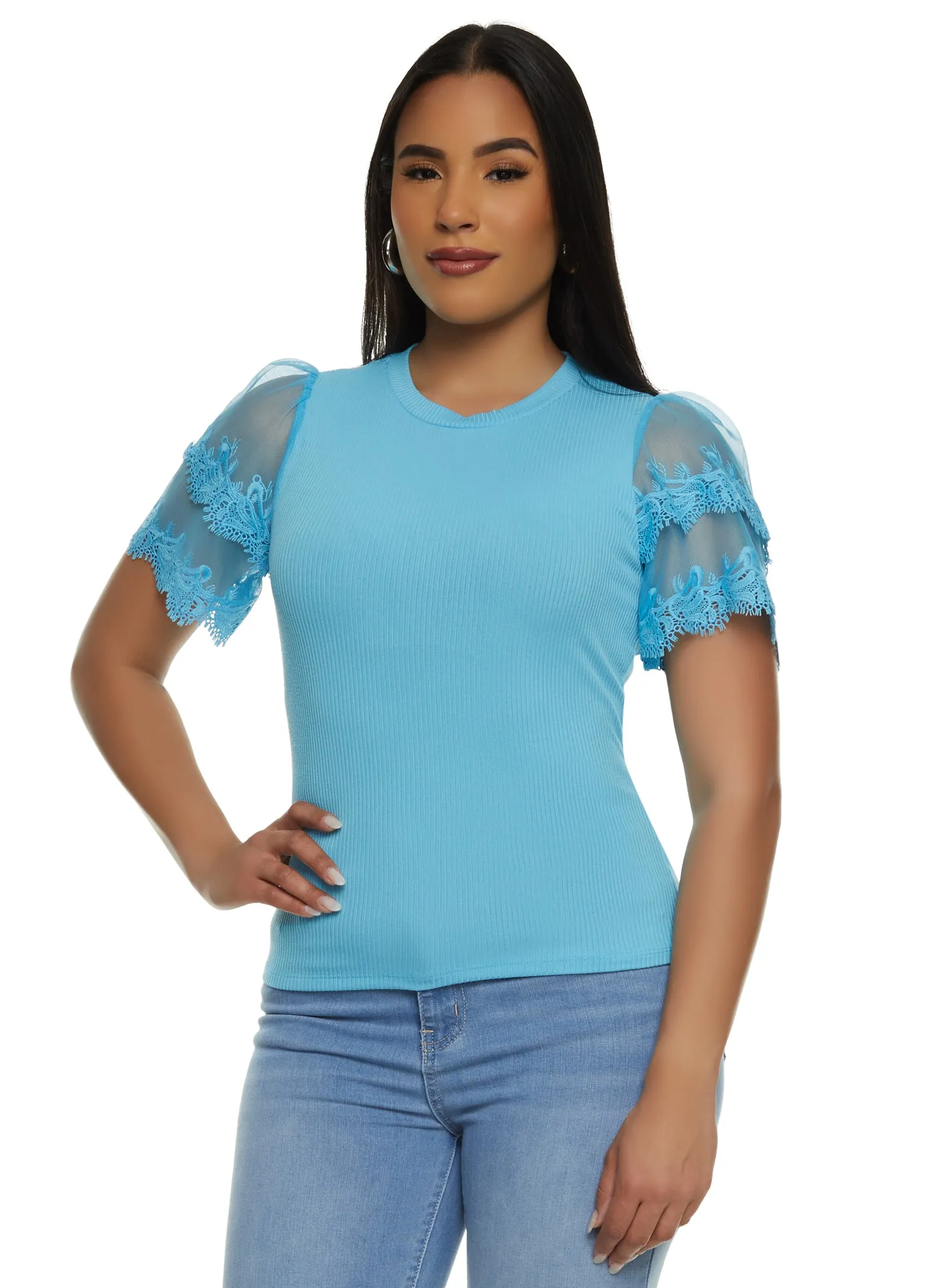 Iris Tiered Lace Sleeve T Shirt sold by Rainbow