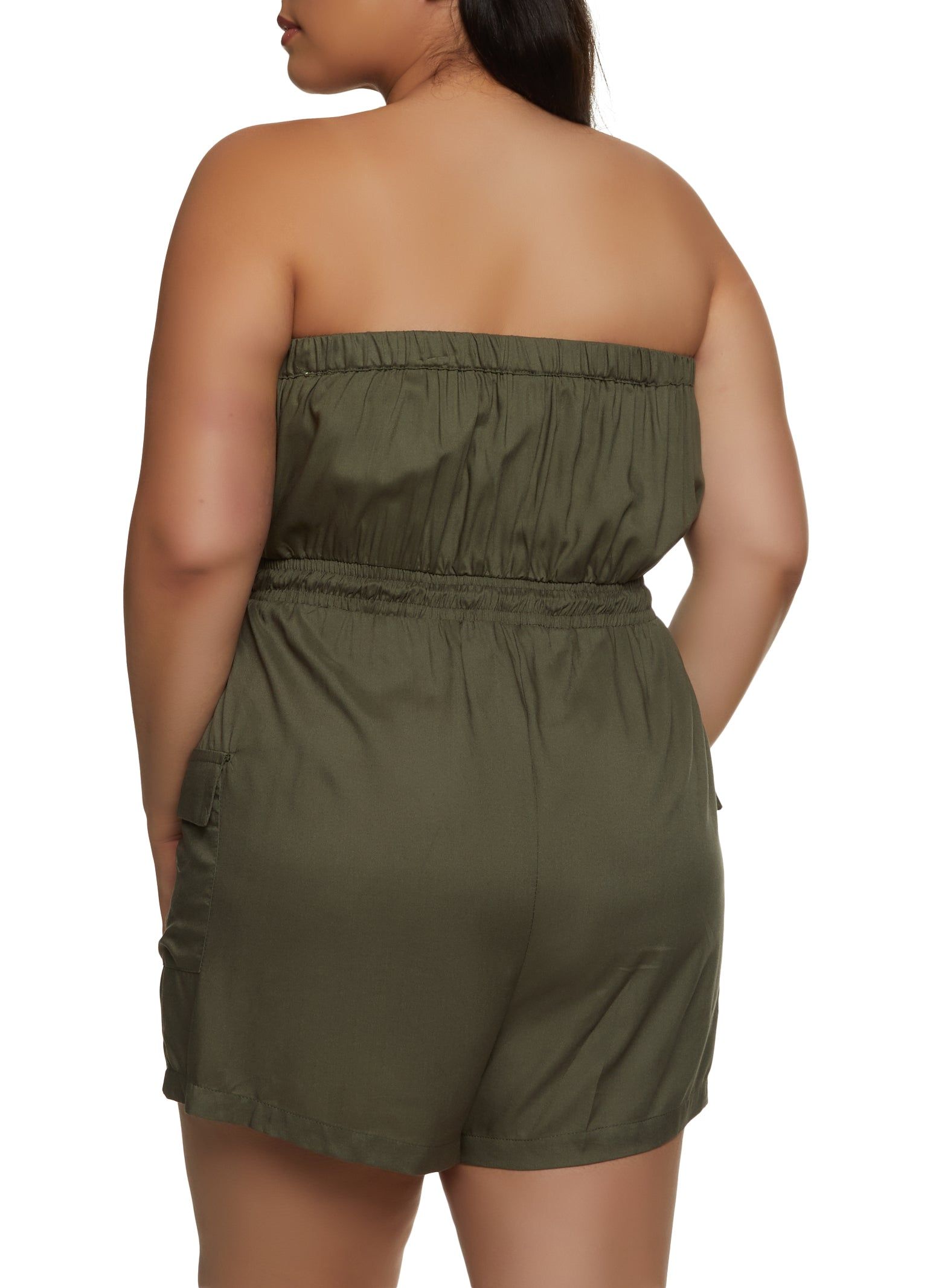 Plus Size Solid Strapless Cargo Pocket Romper sold by Rainbow product image thumbnail 2