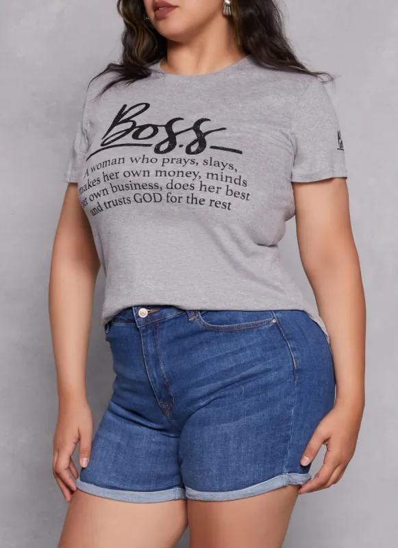 Plus Size Boss Glitter High Low Graphic Tee sold by Rainbow