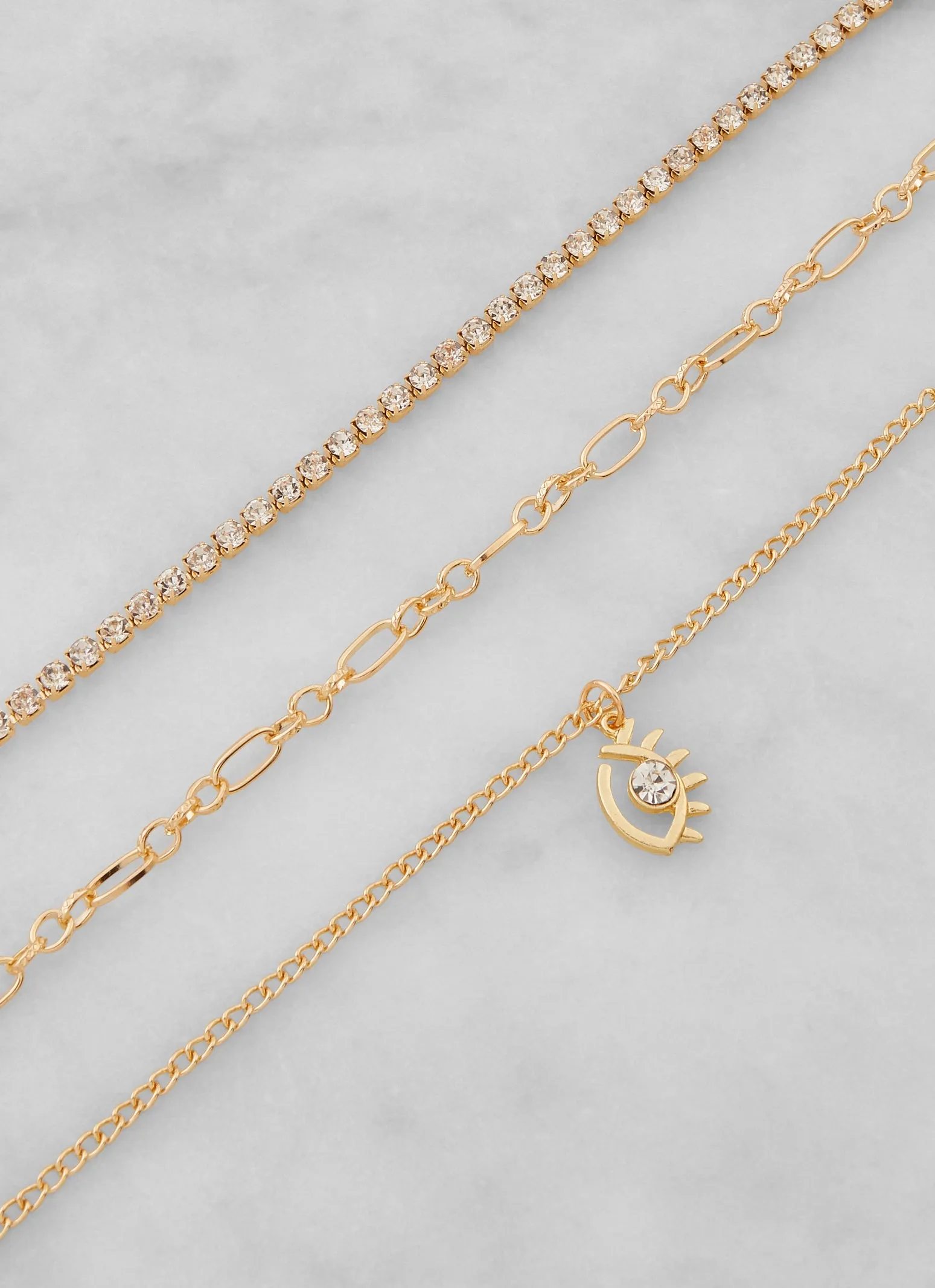 Rhinestone Eye Charm Chain Anklet Trio sold by Rainbow product image thumbnail 2