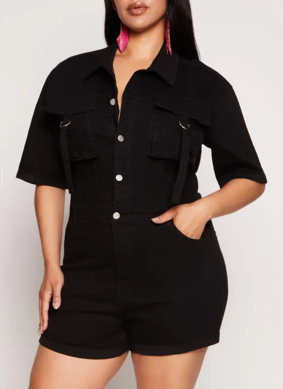 Plus Size Daisy Denim Utility Romper sold by Rainbow