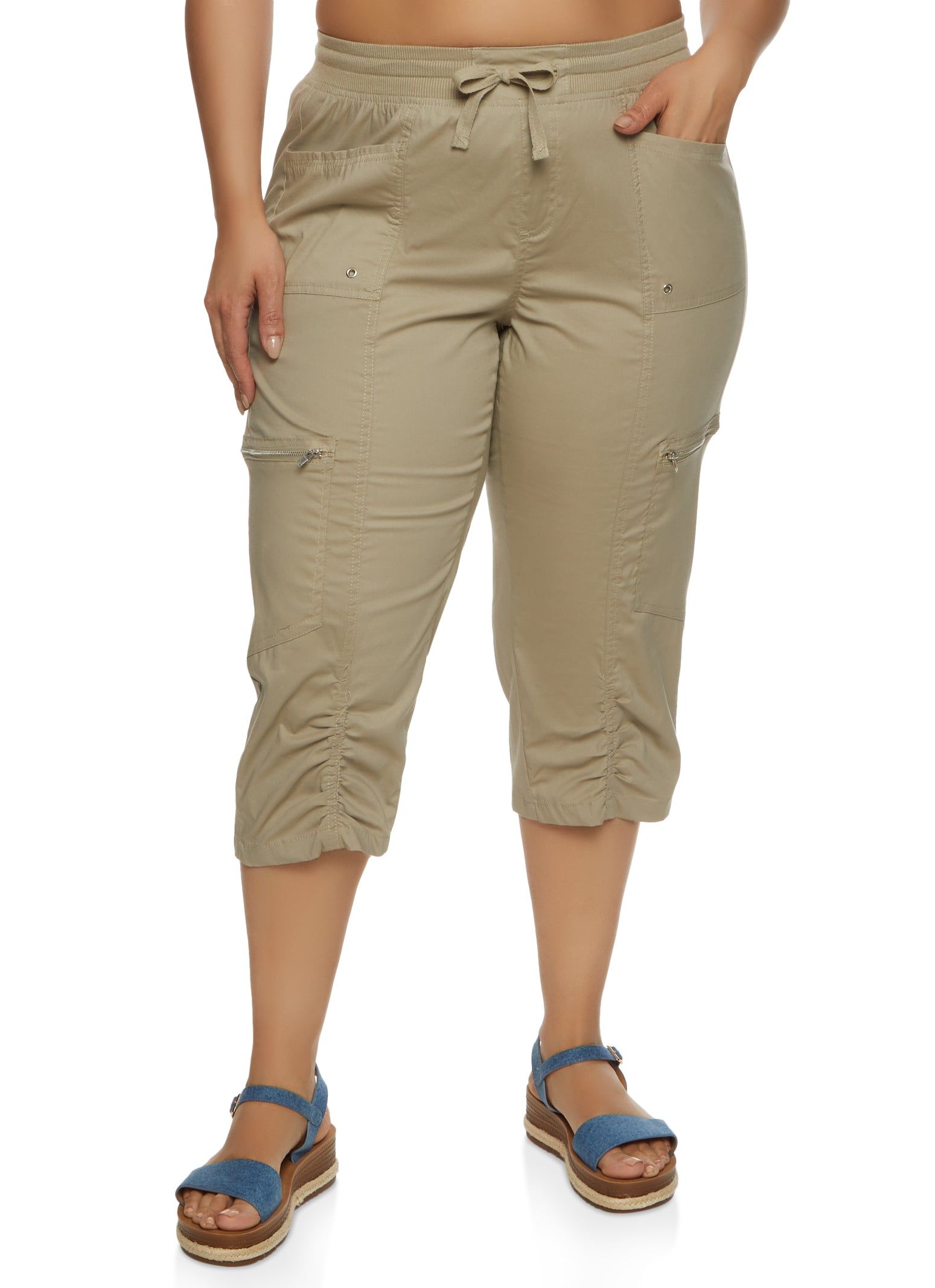 Plus Size Poplin Ruched Capri Pants sold by Rainbow