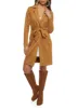 Faux Suede Tie Waist Belted Wrap Coat sold by Rainbow