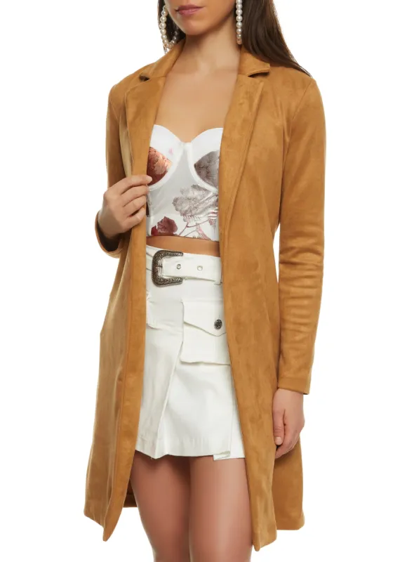 Faux Suede Tie Waist Belted Wrap Coat sold by Rainbow