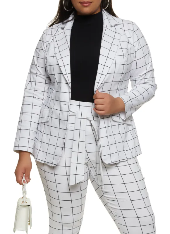 Plus Size Windowpane Print Blazer sold by Rainbow