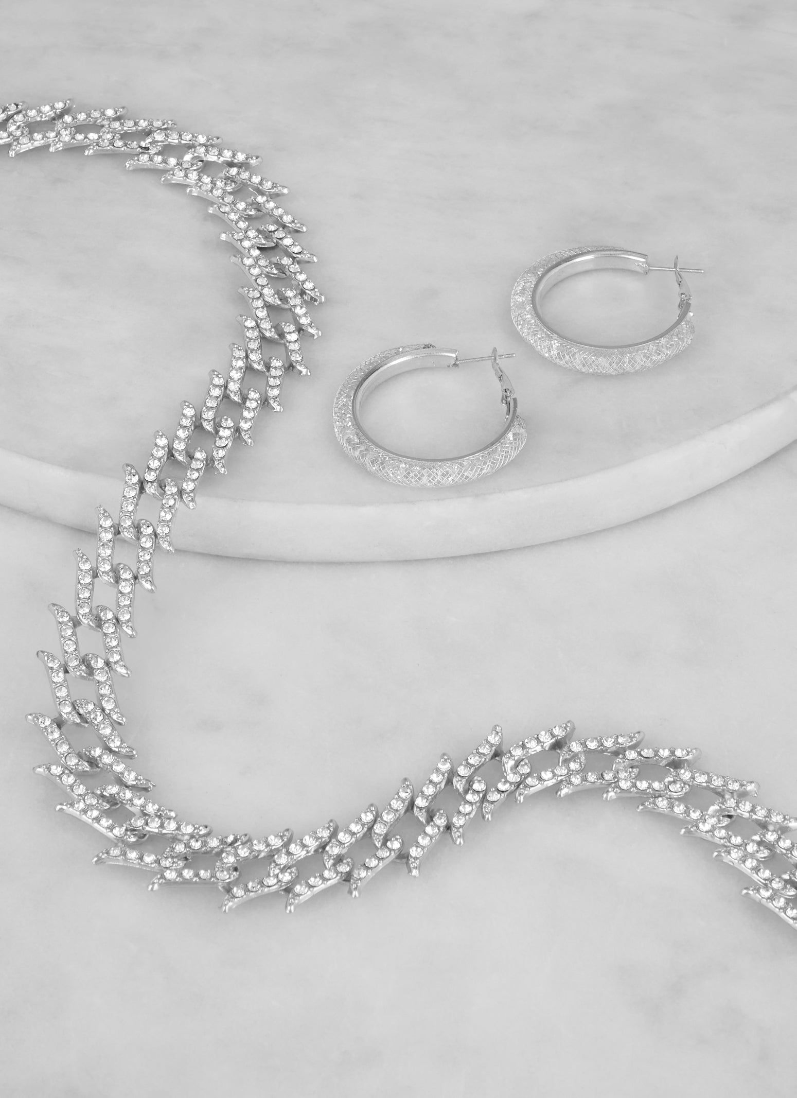 Rhinestone Chain Necklace and Hoop Earrings sold by Rainbow product image thumbnail 2