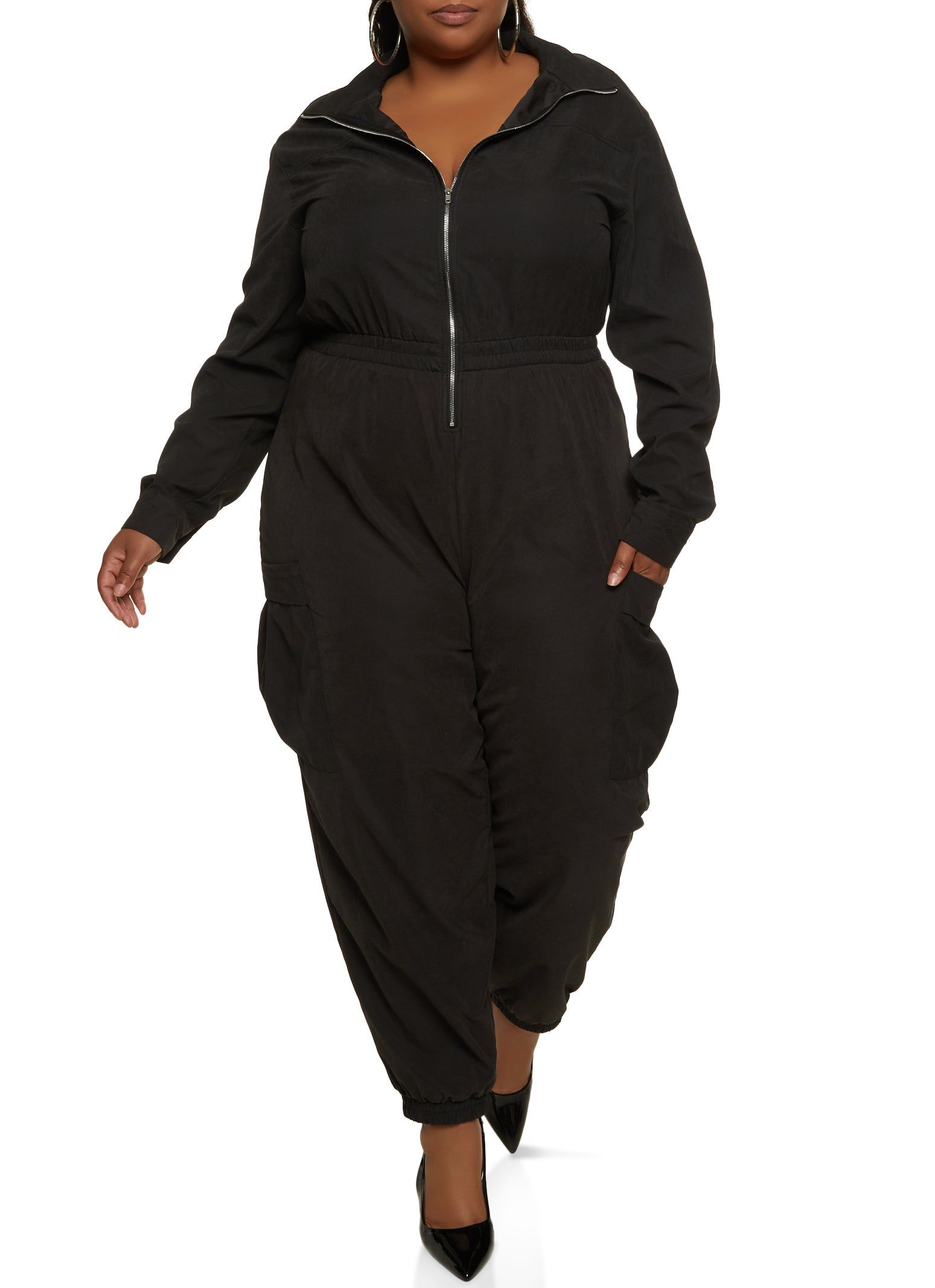 Plus Size Zip Up Cargo Jumpsuit sold by Rainbow