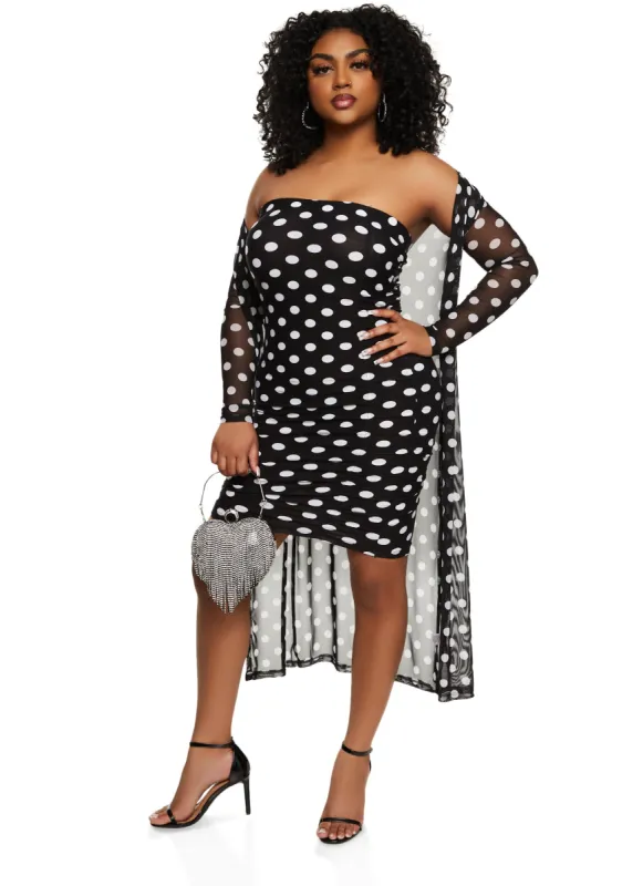Polka Dot Print Tube Dress with Mesh Duster sold by Rainbow