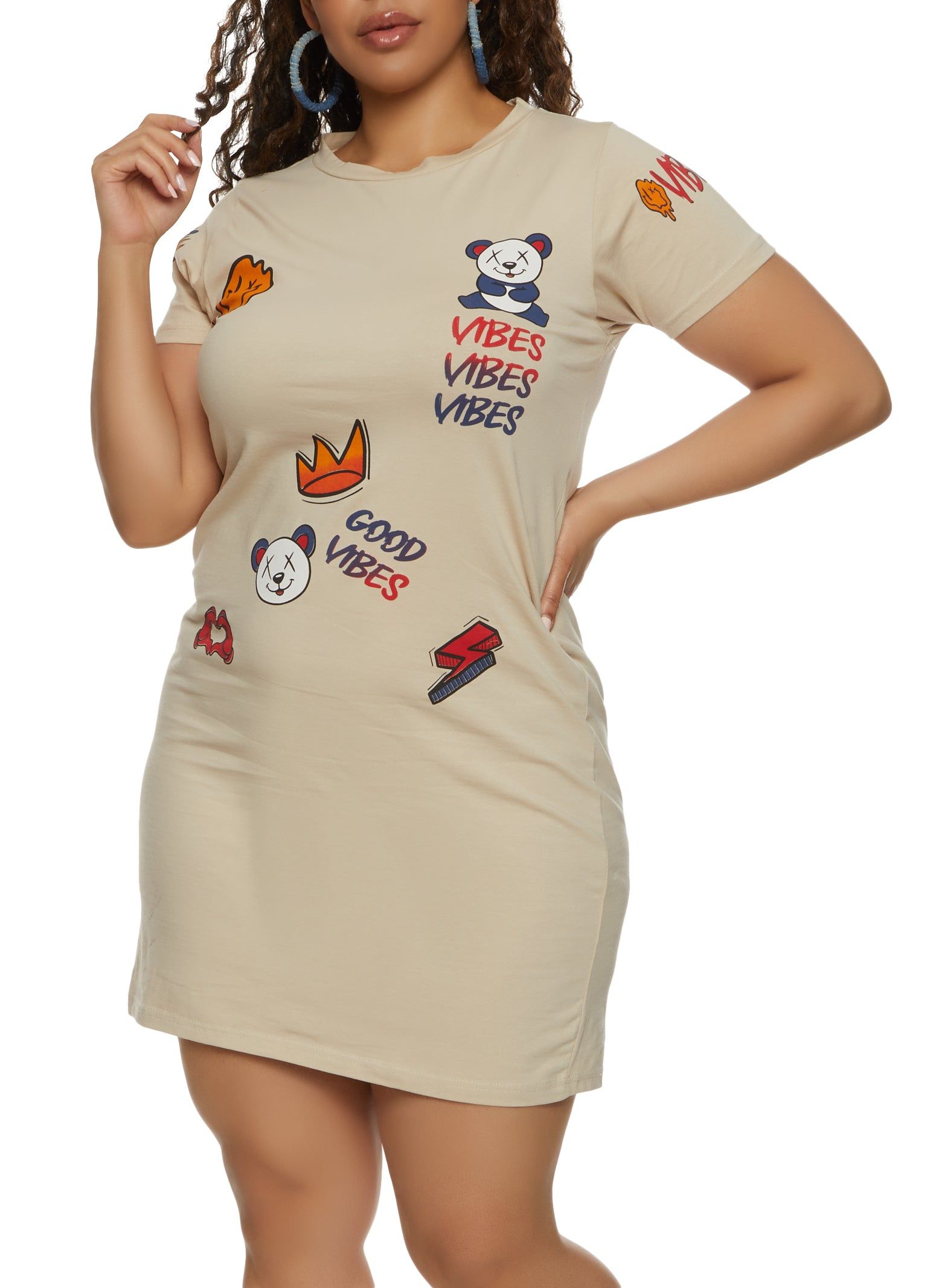 Plus Size Vibes Graphic T Shirt Dress sold by Rainbow