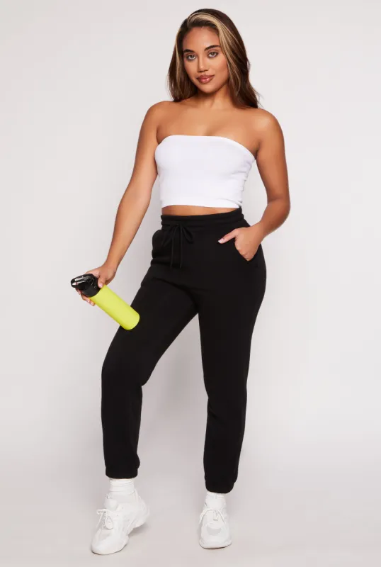 Fleece Drawstring High Waist Joggers sold by Rainbow