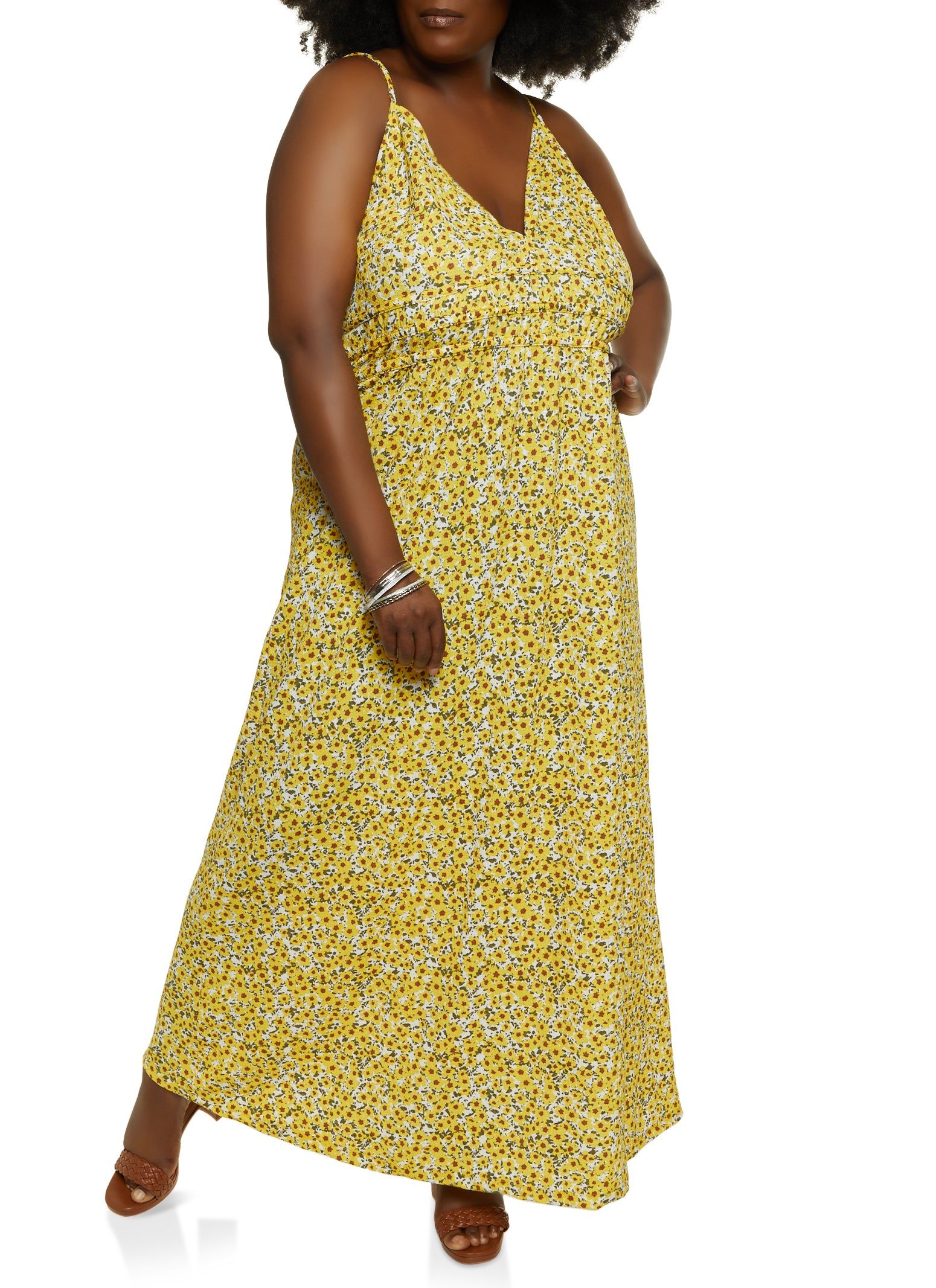 Plus Size Floral Ruched Waist Maxi Dress sold by Rainbow