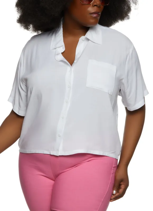 Plus Size Pocket Button Front Shirt sold by Rainbow