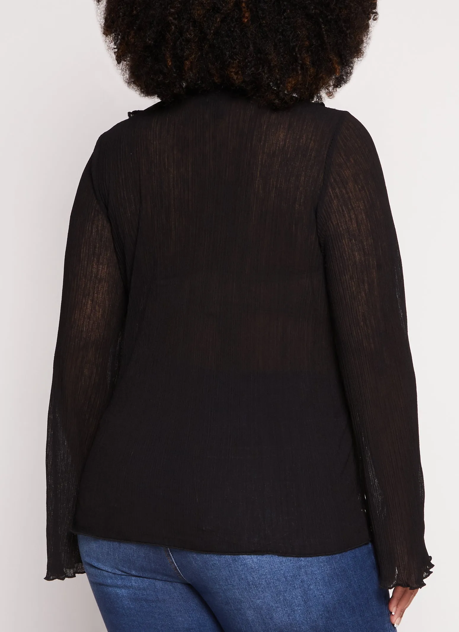 Plus Size Ruffle Trim Tie Front Long Sleeve Top sold by Rainbow product image thumbnail 3