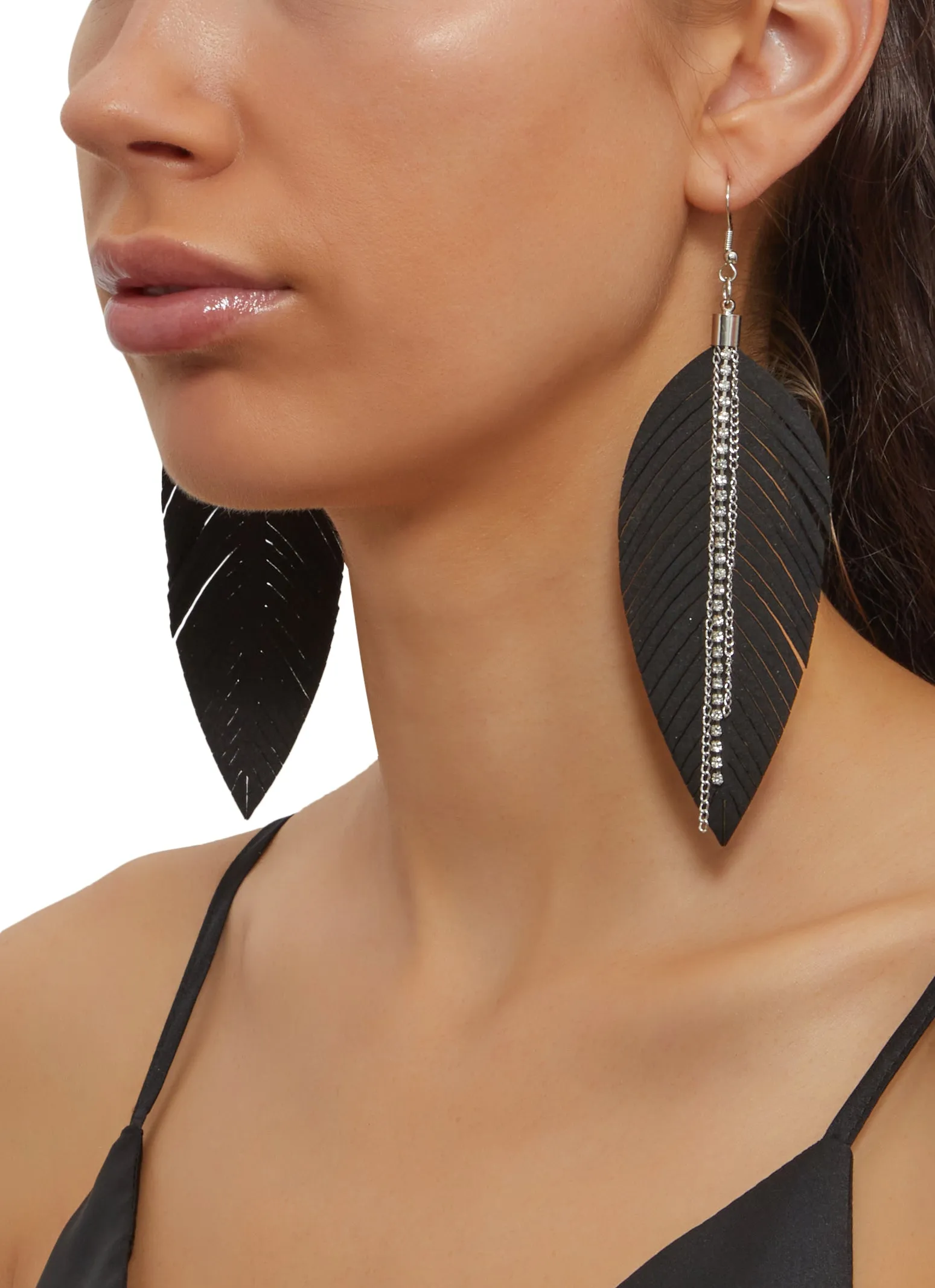 Leaf Rhinestone Fringe Drop Earrings sold by Rainbow