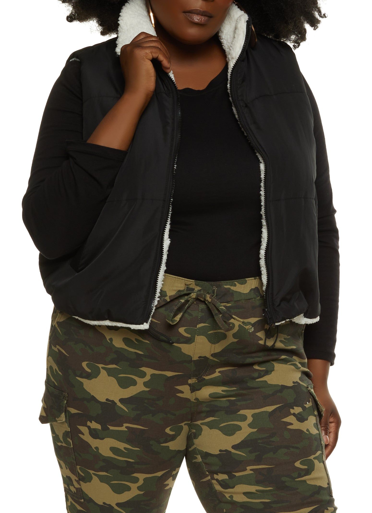 Plus Size Reversible Sherpa Vest sold by Rainbow