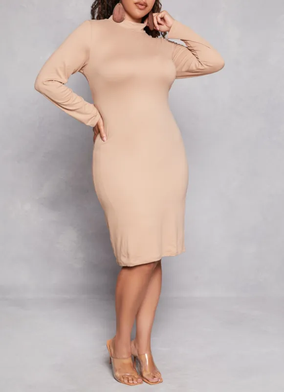 Plus Size Basic Mock Neck Long Sleeve Dress sold by Rainbow