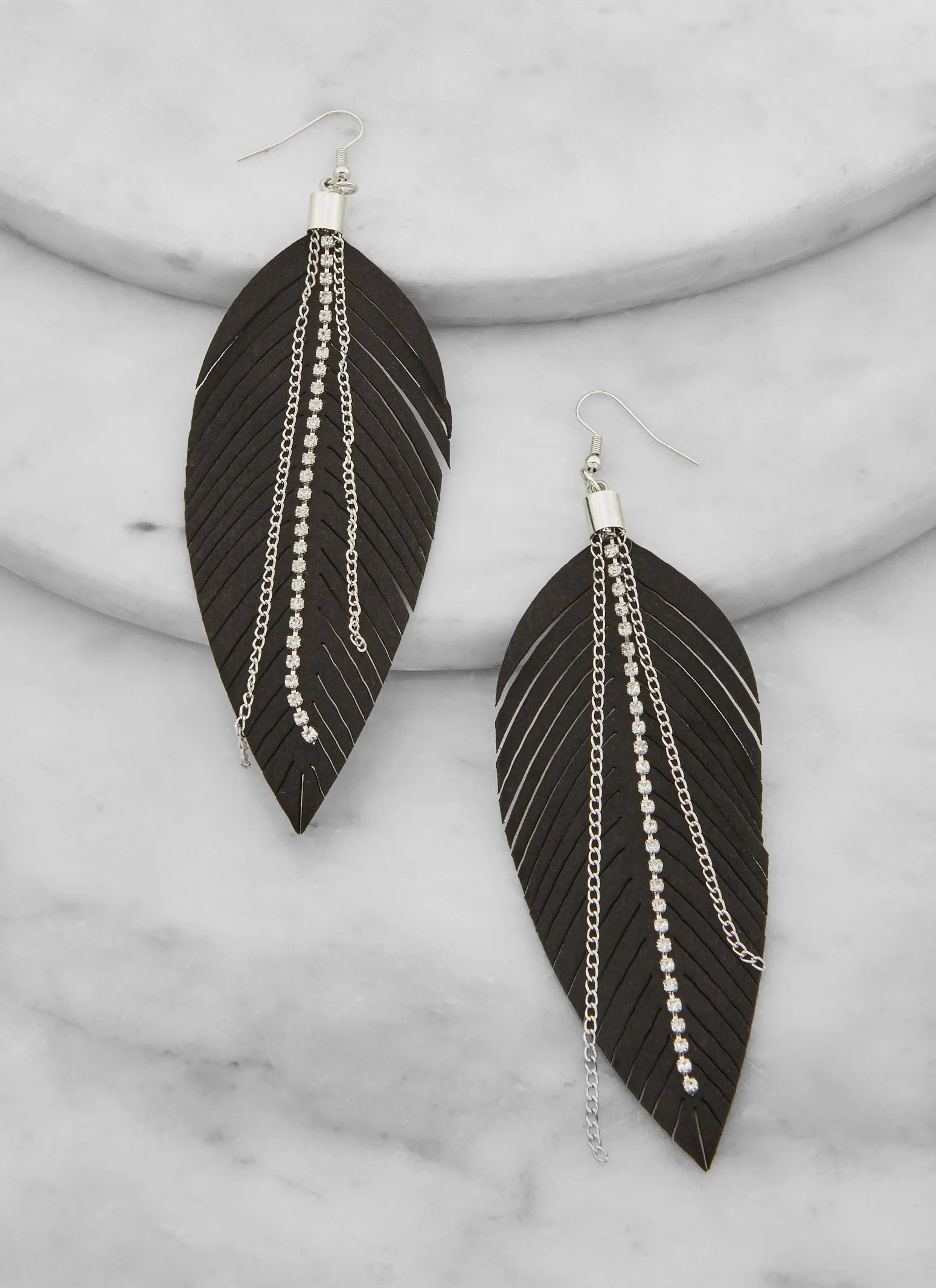 Leaf Rhinestone Fringe Drop Earrings sold by Rainbow product image thumbnail 2