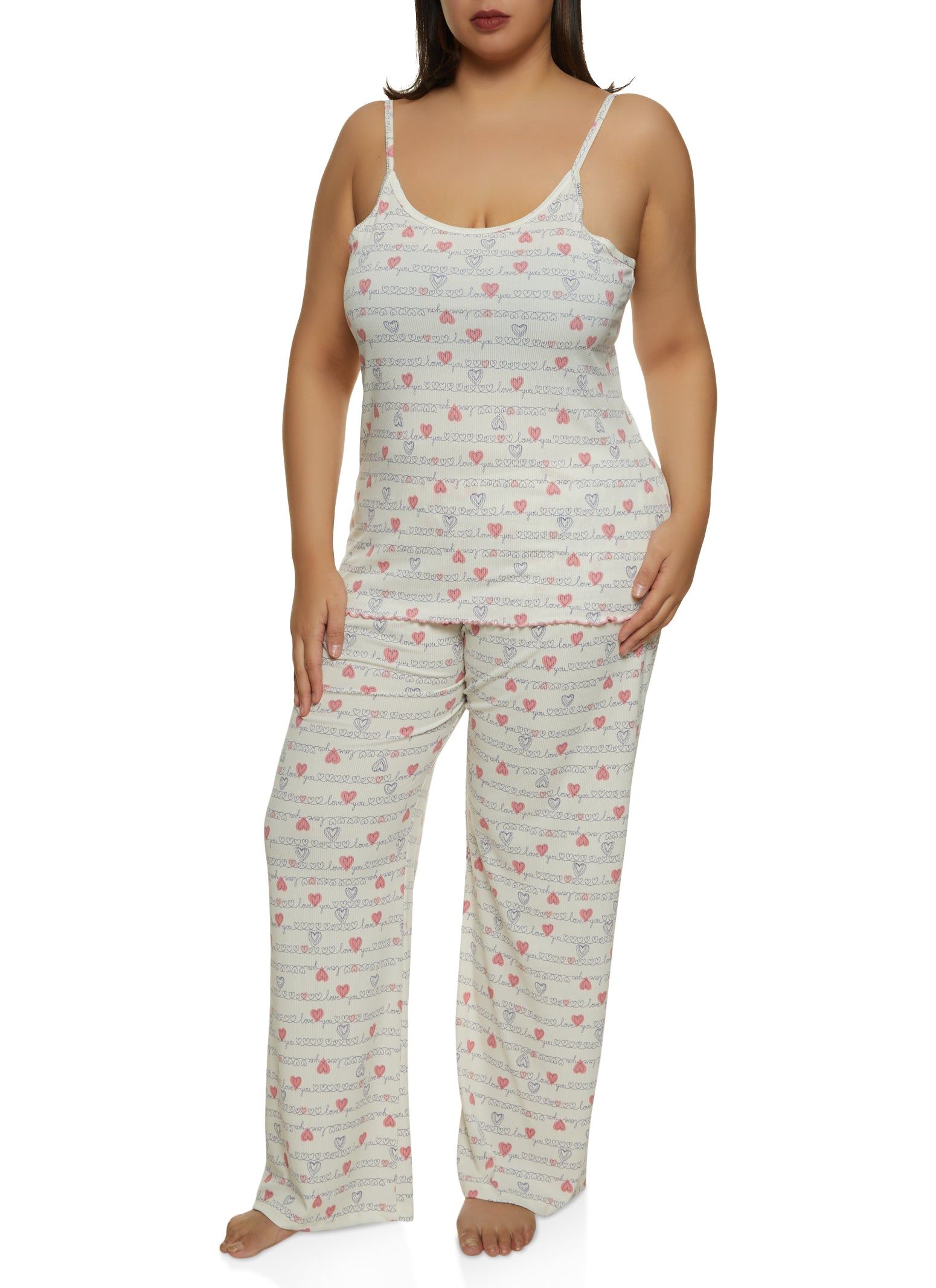 Plus Size Heart Graphic Print Pajama Cami and Pants sold by Rainbow
