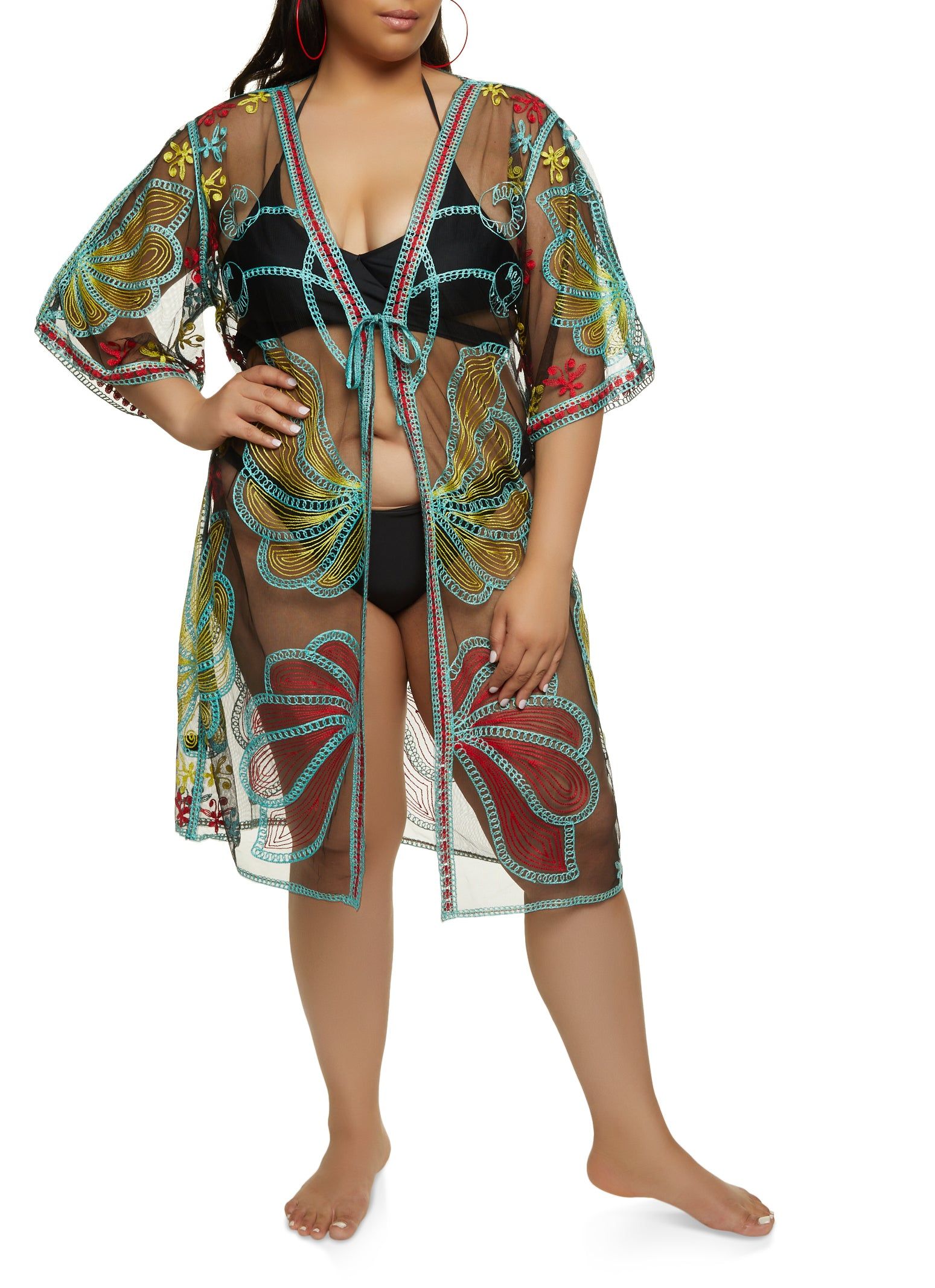Embroidered Tie Front Kimono sold by Rainbow product image thumbnail 5