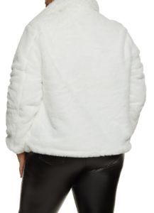 Plus Size Snap Button Front Faux Fur Jacket sold by Rainbow