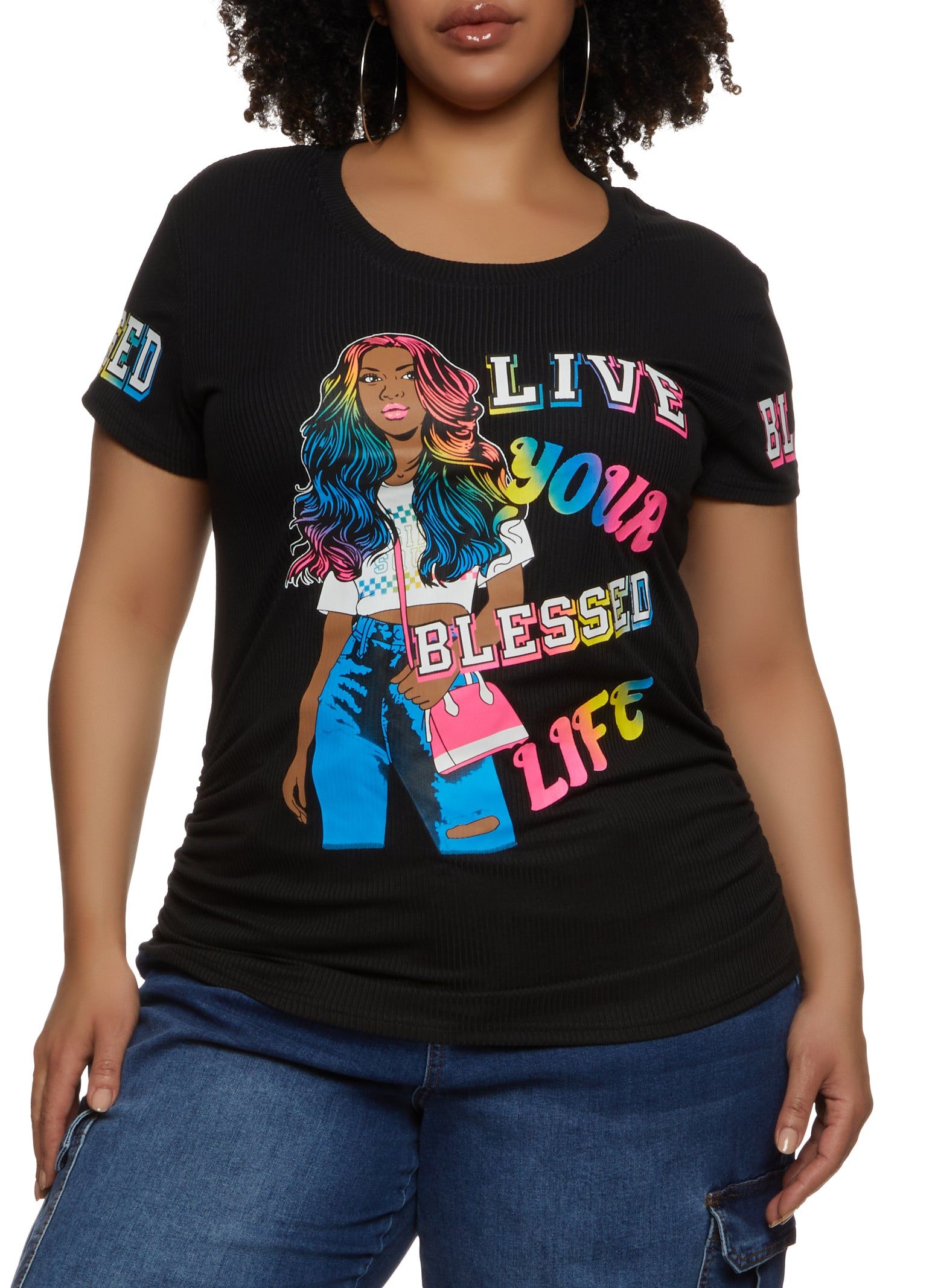 Plus Size Live Your Blessed Life Graphic Tee sold by Rainbow