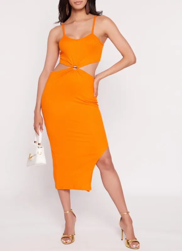 Ribbed Knit Cut Out Midi Dress sold by Rainbow
